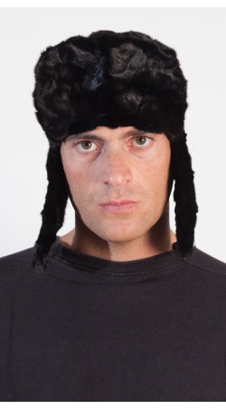 Mink fur hat for men - Russian style - Black